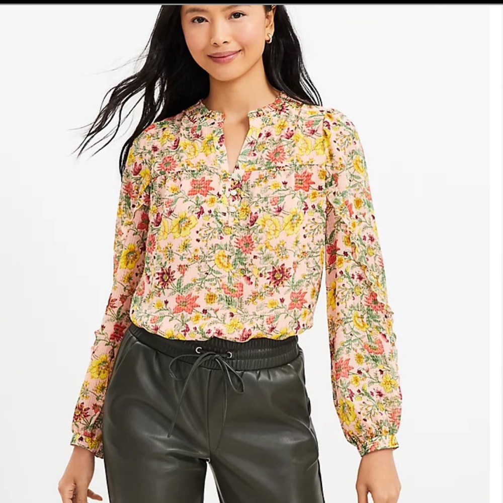 LOFT Garden Ruffle Sleeve Blouse Size XXSP.